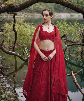 Scarlet red geometric lehenga set