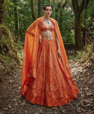 Sunset orange lehenga set