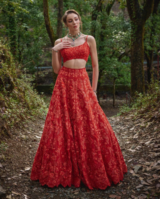 Amber orange lehenga set