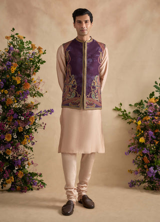 Saransh beige and purple bandi set