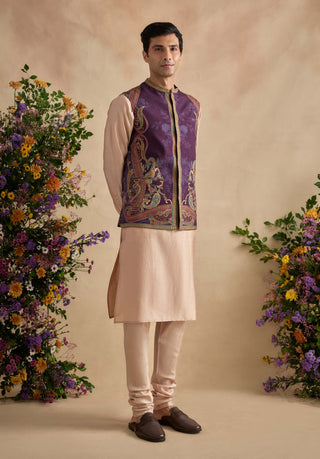 Saransh beige and purple bandi set
