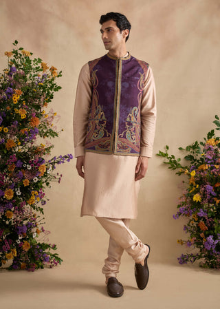 Saransh beige and purple bandi set