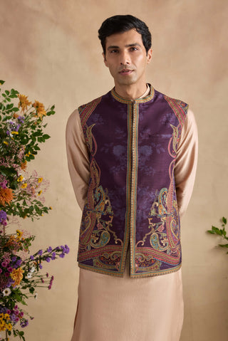 Saransh beige and purple bandi set