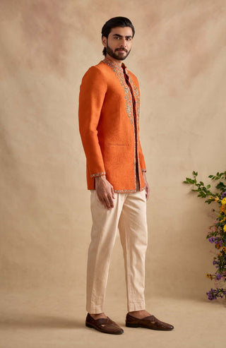 Zunaid orange bandhgala jacket set