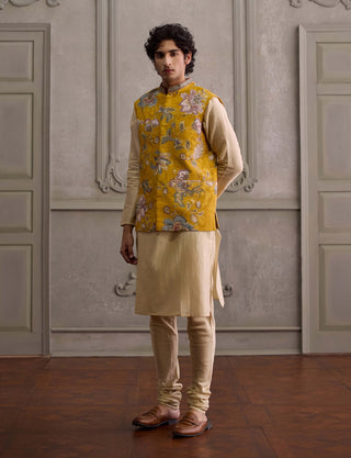 Zivansh amber and beige bandi and kurta set