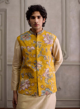 Zivansh amber and beige bandi and kurta set