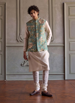 Zivansh aqua and off-white bandi kurta set