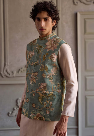 Zivansh aqua and off-white bandi kurta set