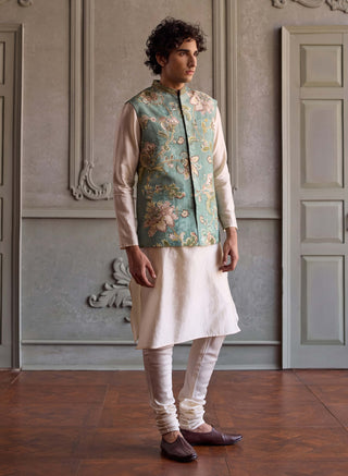 Zivansh aqua and off-white bandi kurta set