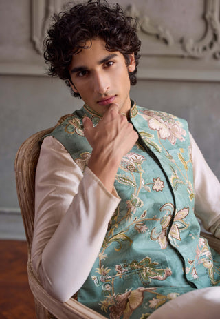 Zivansh aqua and off-white bandi kurta set