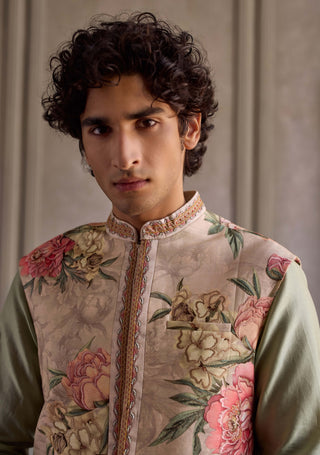 Ronak beige and aqua bandi kurta set