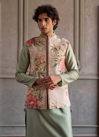 Ronak beige and aqua bandi kurta set