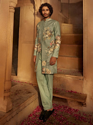 Saif Mint Blue Sherwani And Pants by Kalista Men, available on Indiaspopup.com