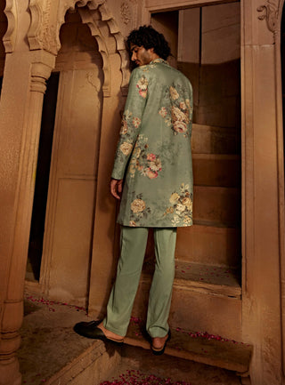 Saif Mint Blue Sherwani And Pants by Kalista Men, available on Indiaspopup.com