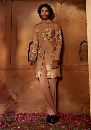 Kairav Brown Sherwani And Pants by Kalista Men, available on Indiaspopup.com