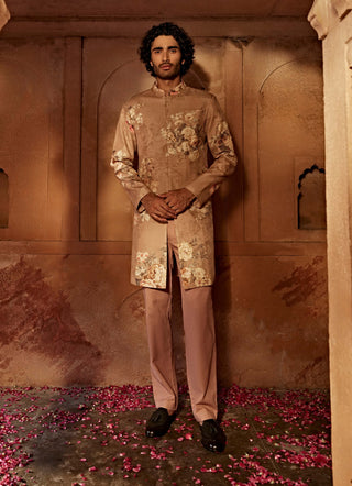 Kairav Brown Sherwani And Pants by Kalista Men, available on Indiaspopup.com