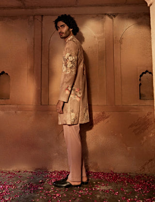 Kairav Brown Sherwani And Pants by Kalista Men, available on Indiaspopup.com