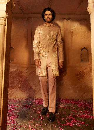 Kairav Brown Sherwani And Pants by Kalista Men, available on Indiaspopup.com