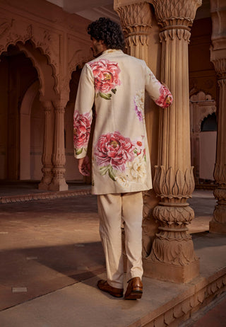 Ridhwan Beige Sherwani And Pants by Kalista Men, available on Indiaspopup.com