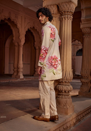 Ridhwan Beige Sherwani And Pants by Kalista Men, available on Indiaspopup.com