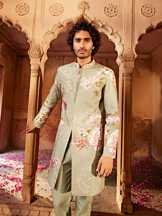 Aadar Mint Green Sherwani And Pants by Kalista Men, available on Indiaspopup.com