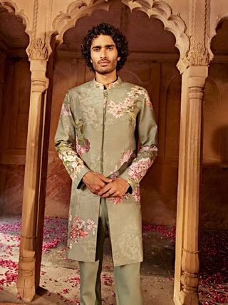 Aadar Mint Green Sherwani And Pants by Kalista Men, available on Indiaspopup.com