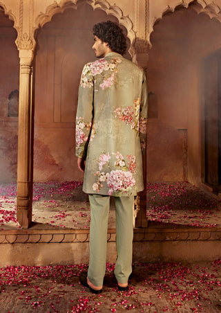 Aadar Mint Green Sherwani And Pants by Kalista Men, available on Indiaspopup.com