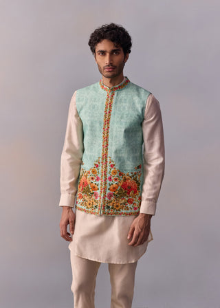 Tahir Blue Kurta And Bundi Set by Kalista Men available on Indiaspopup.com