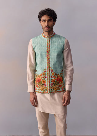 Tahir Blue Kurta And Bundi Set by Kalista Men available on Indiaspopup.com