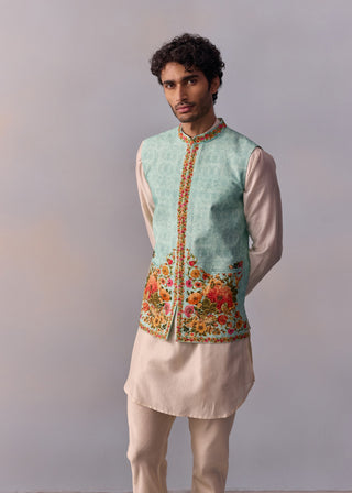 Tahir Blue Kurta And Bundi Set by Kalista Men available on Indiaspopup.com