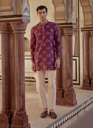 Karam Sangria Kurta And Pants by Kalista Men available on Indiaspopup