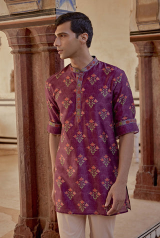 Karam Sangria Kurta And Pants by Kalista Men available on Indiaspopup