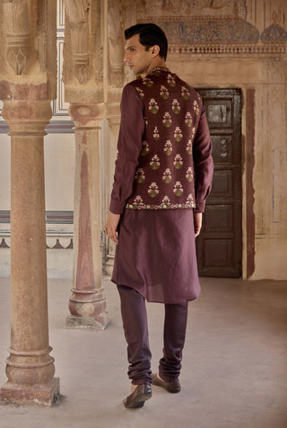 Nawaz Dark Purple Bundi Set by Kalista Men available on Indiaspopup