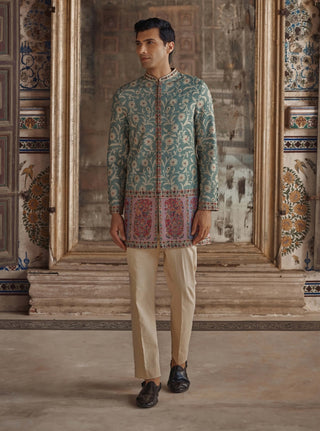 Jahan Teal Green Achkan And Pants by Kalista Men available on Indiaspopup