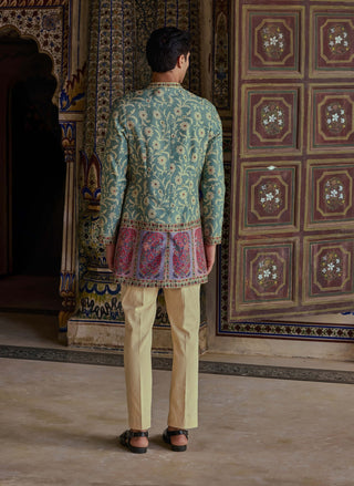 Jahan teal green achkan and pants