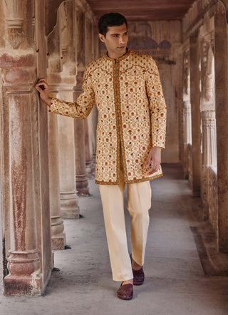 Amir Ivory Achkan Kurta And Pants by Kalista Men available on Indiaspopup