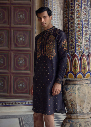 Taimur Navy Kurta And Churidar by Kalista Men available on Indiaspopup