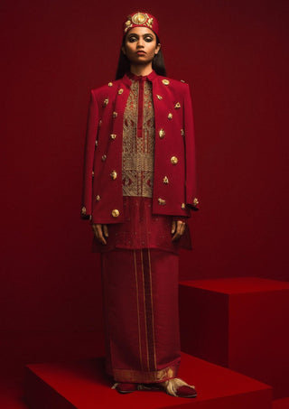 Crimson tinted glass kurta jacket set