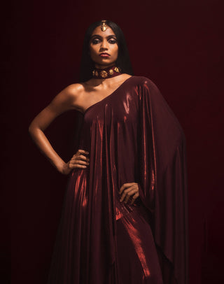 Burgundy Molten Lava Top And Skirt Set by House Of Masaba, available on Indiaspopup.com