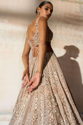 Aztec zardozi faded apricot lehenga set