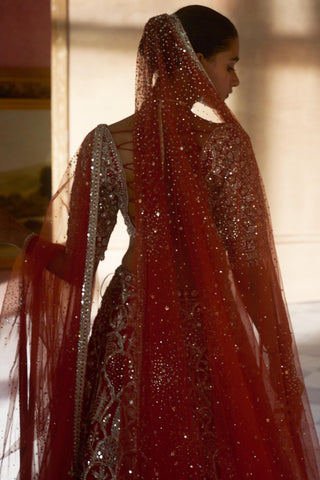 Vintage matsya palace tangerine lehenga set