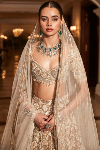 Vintage matsya palace ekru lehenga set