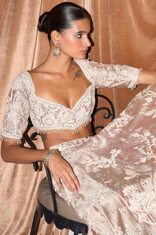 New royal masai champagne on silk lehenga set