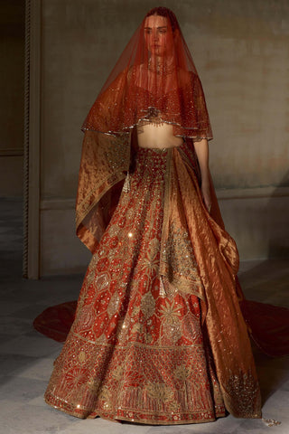 Vintage lotus pond aged tangerine lehenga set