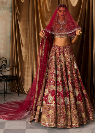 Vintage lotus pond scarlet lehenga set