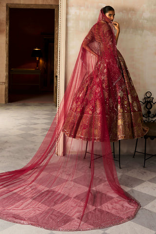 Vintage lotus pond scarlet lehenga set