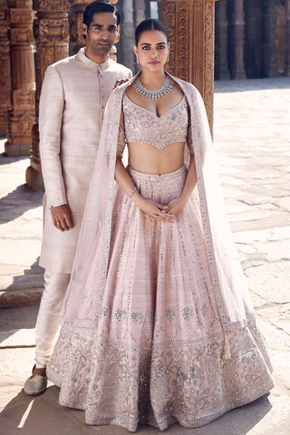 Pink Blush Tulip Sheesha Gota Lehenga Set by Matsya available on Indiaspopup.com