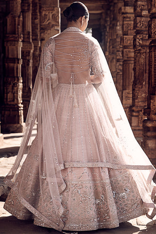 Pink Blush Tulip Sheesha Gota Lehenga Set by Matsya available on Indiaspopup.com