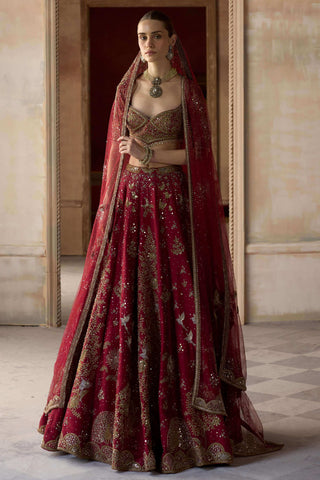 Royal tree of life scarlet lehenga set