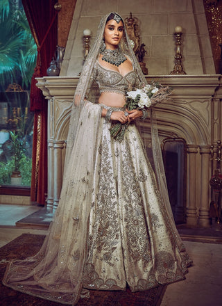 Aurum Ekru Tree Of Life Lehenga Set by Matsya available on Indiaspopup.com